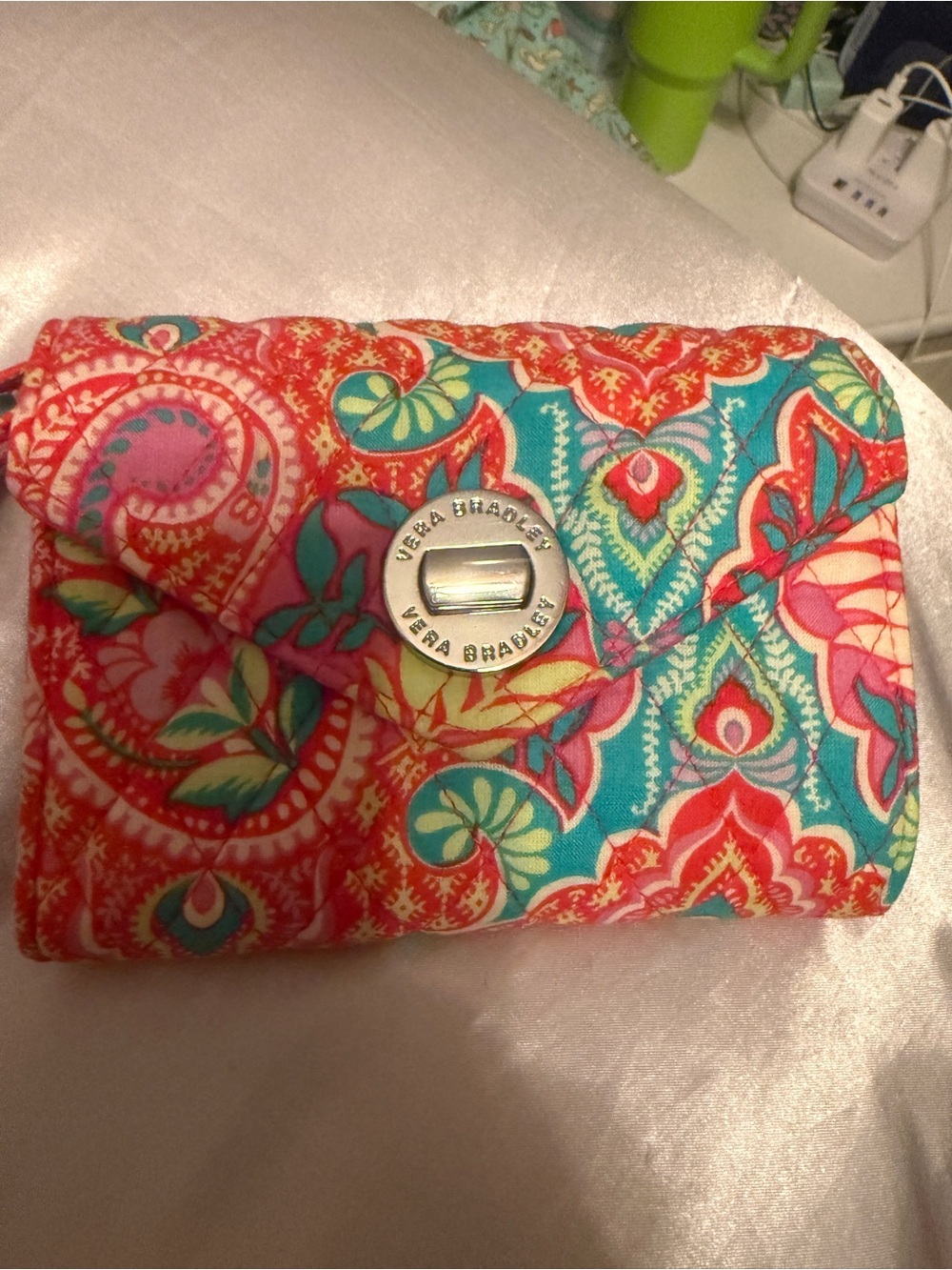 Vera Bradley  Paisley, paradise Quilted Wallet in Turquoise Coral Pink